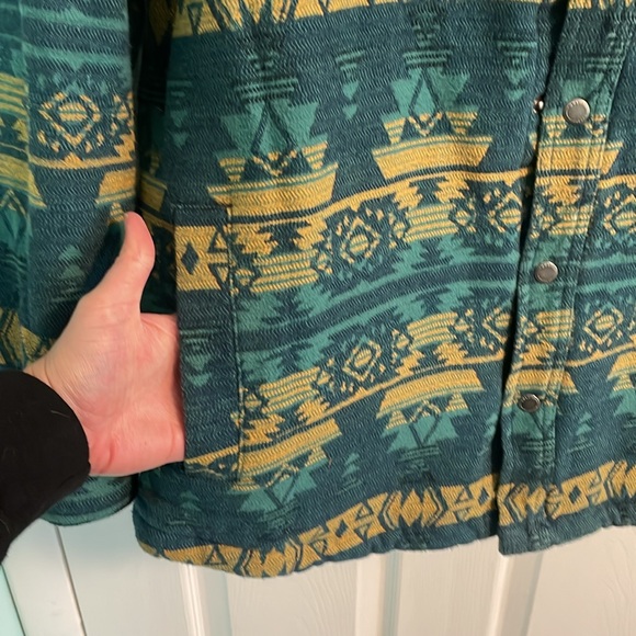 Duluth Trading Tucson Aztec Nylon Lined Jacket Blue Green Yellow - Men’s Size M - Picture 3 of 5